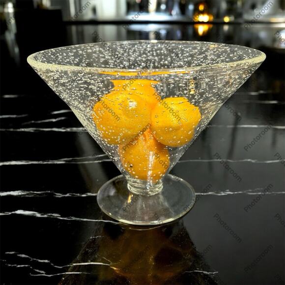 Vtg -1950's Seeded Bubble Glass Footed Large Center Piece Bowl 6.5” H X 9” W - Picture 2 of 9